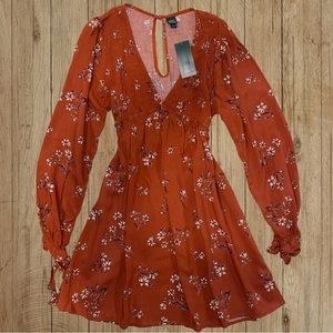 Wild Fable Dresses | Wild Fable Rust Floral Long Sleeve Dress Size M
